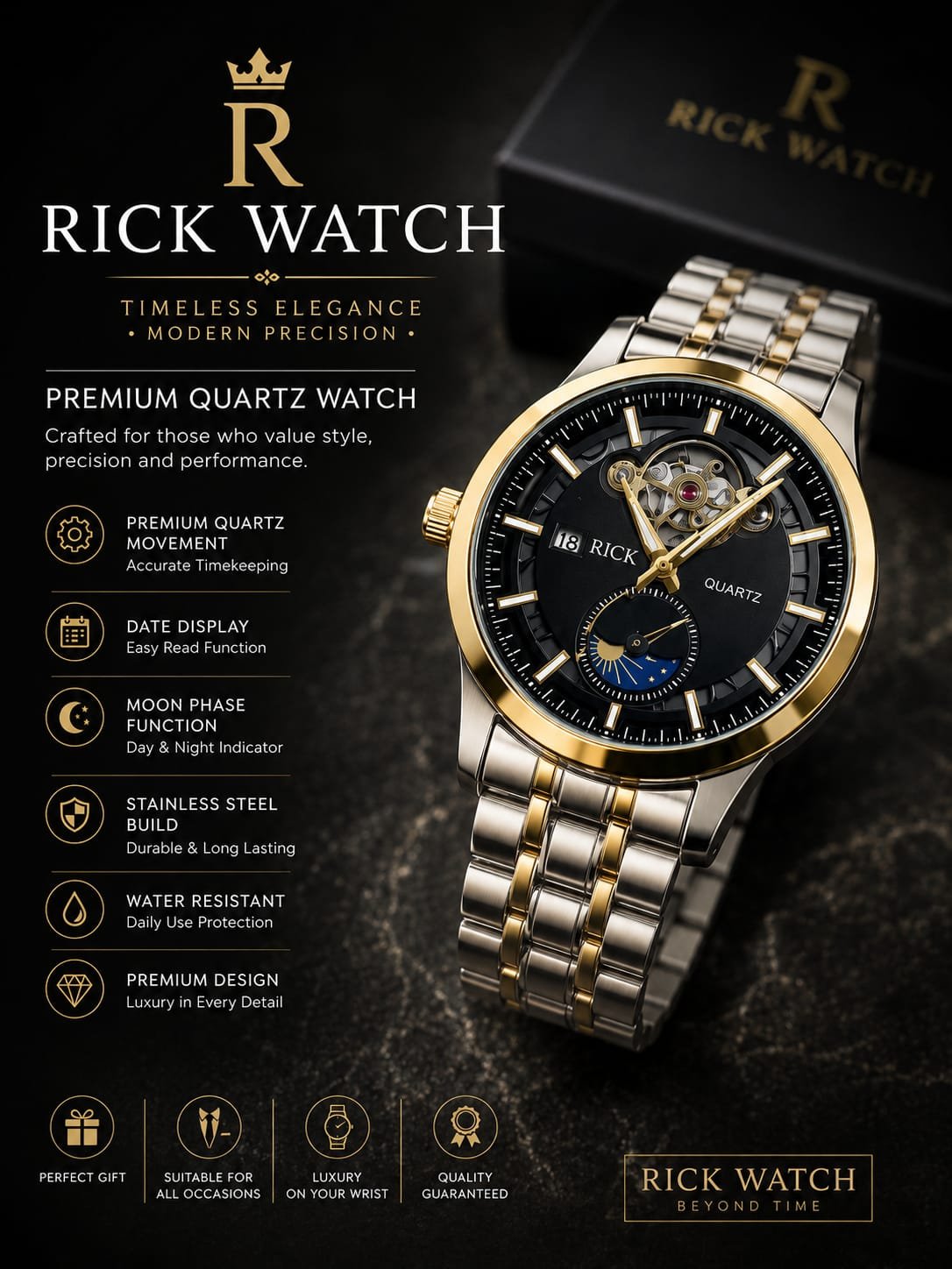 Rick Watch Premium Quartz Stainless Steel Watch Rick Watch Premium Quartz Stainless Steel Watch