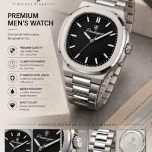 Poedagar premium silver black mens watch