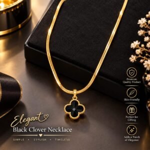 Elegant Gold Black Clover Pendant Necklace