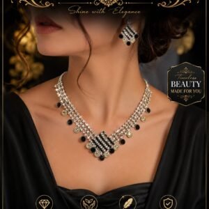 Elegant black and silver necklace and earrings jewelry set