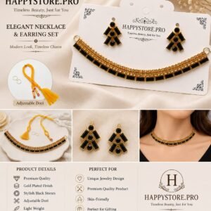 Elegant Black & Gold Necklace & Earrings Set | Happy Store