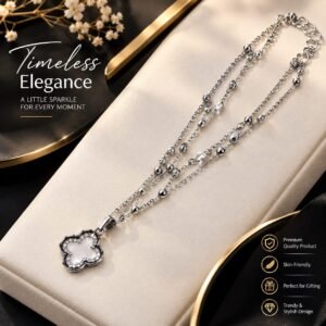 Elegant silver clover layered pendant necklace