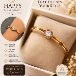 Elegant gold ladies bracelet with round crystal centerpiece
