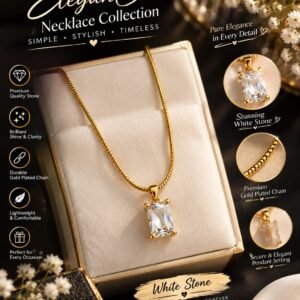 Elegant white stone pendant necklace with premium gold-plated chain