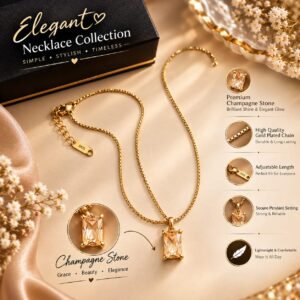 Elegant champagne stone pendant necklace with gold-plated chain