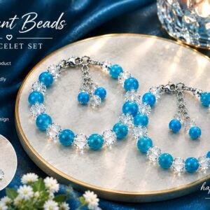 Elegant blue beaded bracelet set with crystal-style beads