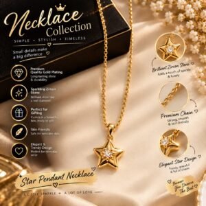 Elegant Gold Star Pendant Necklace with Zircon Stone
