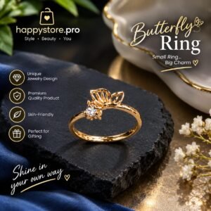 Elegant gold-tone butterfly ring with sparkling center stone