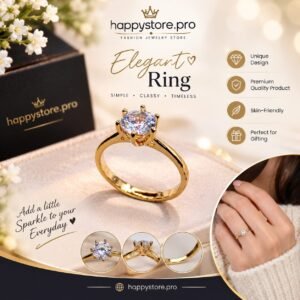 Elegant gold-tone ring with sparkling round center stone