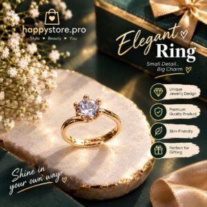 Elegant gold-tone solitaire ring with brilliant round-cut center stone