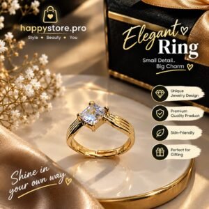 Elegant gold-tone square solitaire ring with sparkling center stone