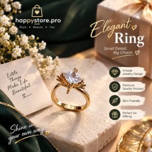 Elegant crystal gold ring for women with square-cut centerpiece