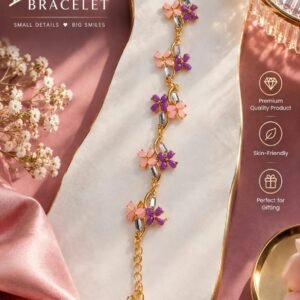 Ladies floral bracelet with pink and purple flower charms