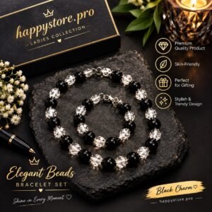 Black charm elegant beads bracelet set for women