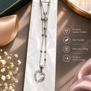 Elegant silver layered heart pendant necklace
