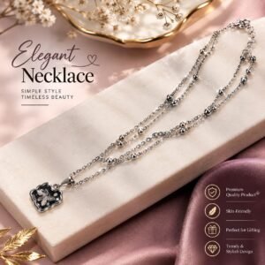 Elegant silver double layer butterfly pendant necklace